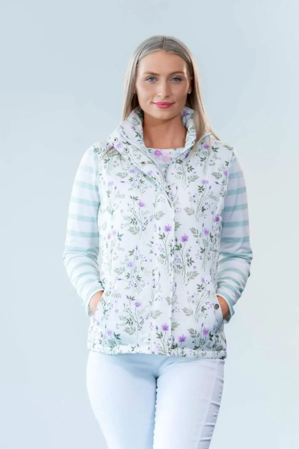 Women's White Floral Gilet by Jessica Graaf