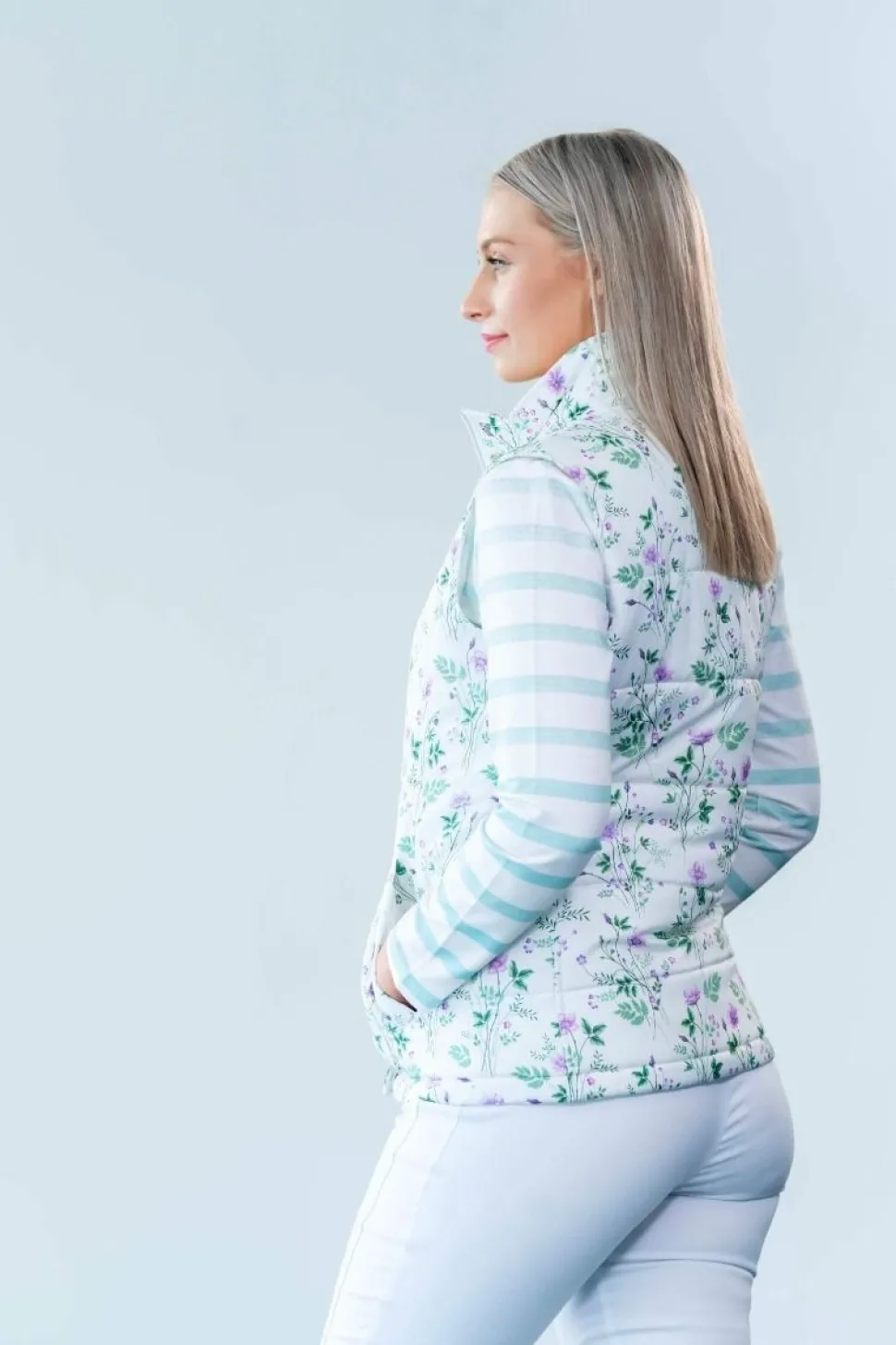 Women's White Floral Gilet by Jessica Graaf