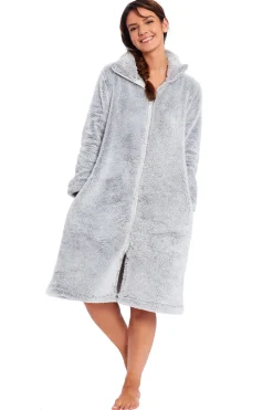 Women's Zip Dressing Gown Grey