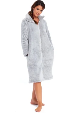 Women's Zip Dressing Gown Grey